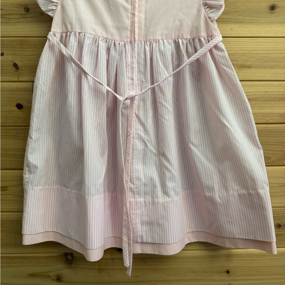 Vintage Lord & Taylor Size 5 Baby Pink Pinstripe Floral Short Sleeve Dress - Picture 9 of 12